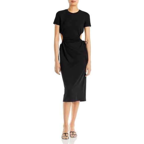 FORE Cut-Out Stretch Short Sleeve Midi Sheath Dress in Black - NWT - Size Small - Picture 1 of 4